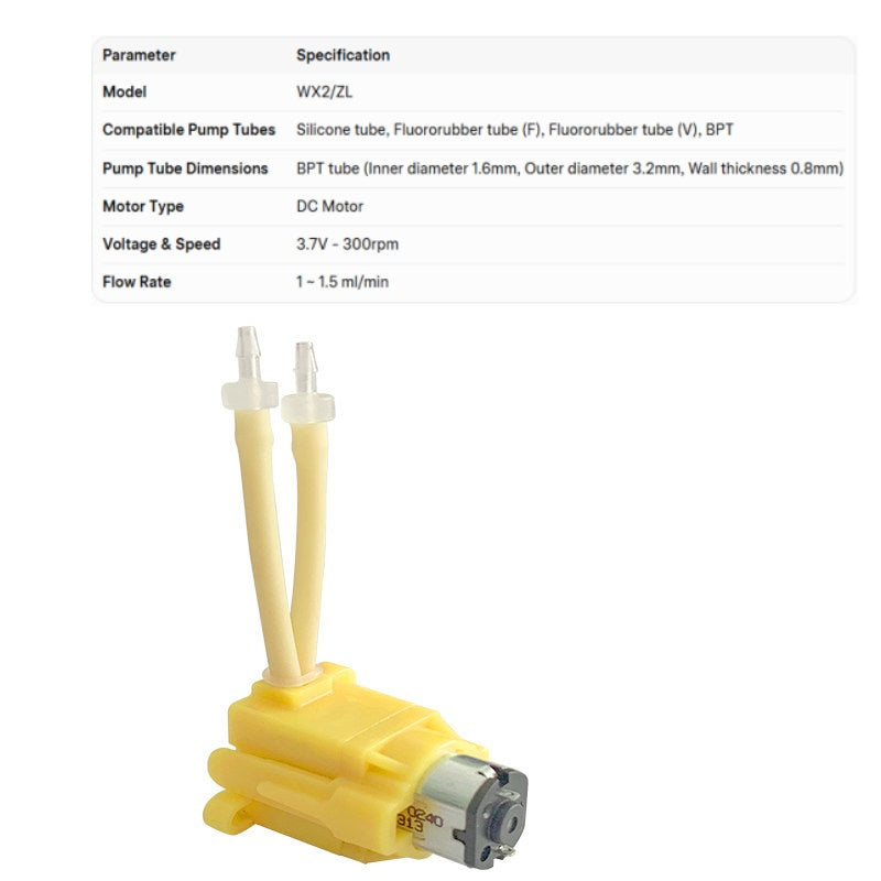 WX2 Micro Peristaltic Pump | ≤3.5 ml/min | Compact 22.5mm | Precision Low-Flow Dosing