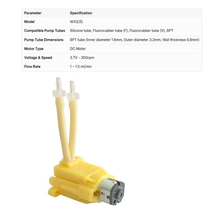 WX2 Micro Peristaltic Pump | ≤3.5 ml/min | Compact 22.5mm | Precision Low-Flow Dosing
