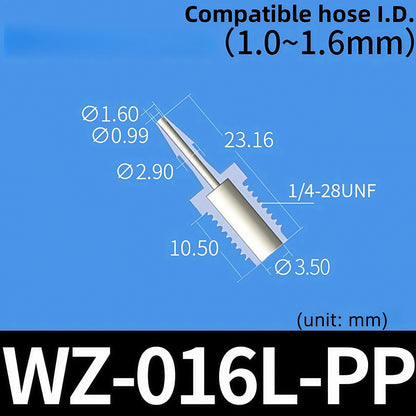 100 pk Thead Barb Adatper with Male Thread UNF 1/4-28 OR M8 M10 Options, Plastic PP