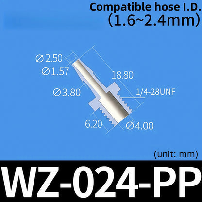 100 pk Thead Barb Adatper with Male Thread UNF 1/4-28 OR M8 M10 Options, Plastic PP