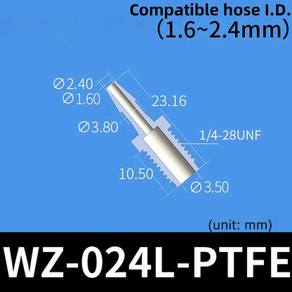 100 pk Thead Barb Adatper with Male Thread UNF 1/4-28 OR M8 M10 Options, Plastic PP