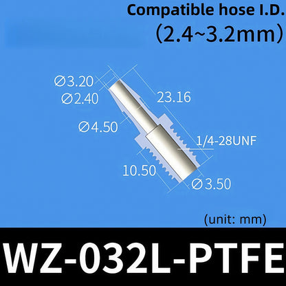 100 pk Thead Barb Adatper with Male Thread UNF 1/4-28 OR M8 M10 Options, Plastic PP