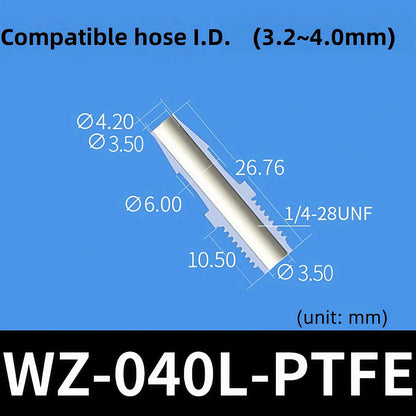 100 pk Thead Barb Adatper with Male Thread UNF 1/4-28 OR M8 M10 Options, Plastic PP
