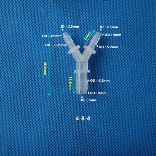 PP Y-type reducing barbed hose fitting with 4-8-4 mm connections
