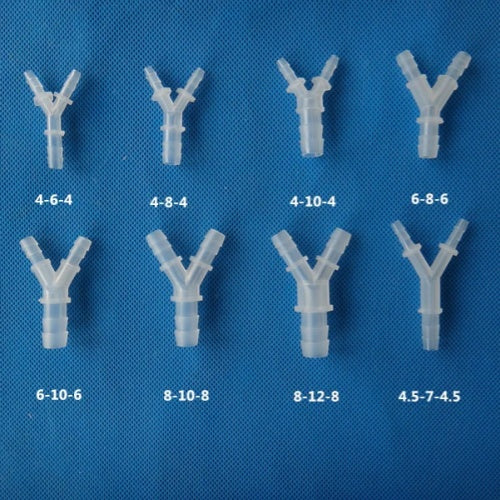 PP Y-type reducing hose fittings in eight connector size options
