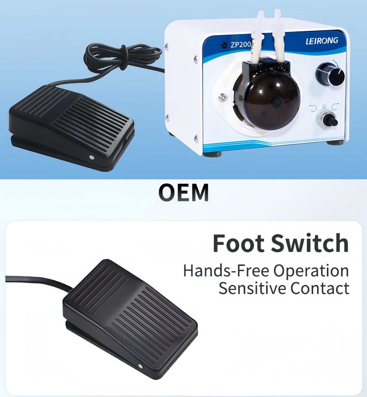 ZP200 Peristaltic Pump Foot Switch Control - 24V DC Reversible Food Grade Dosing Pump
