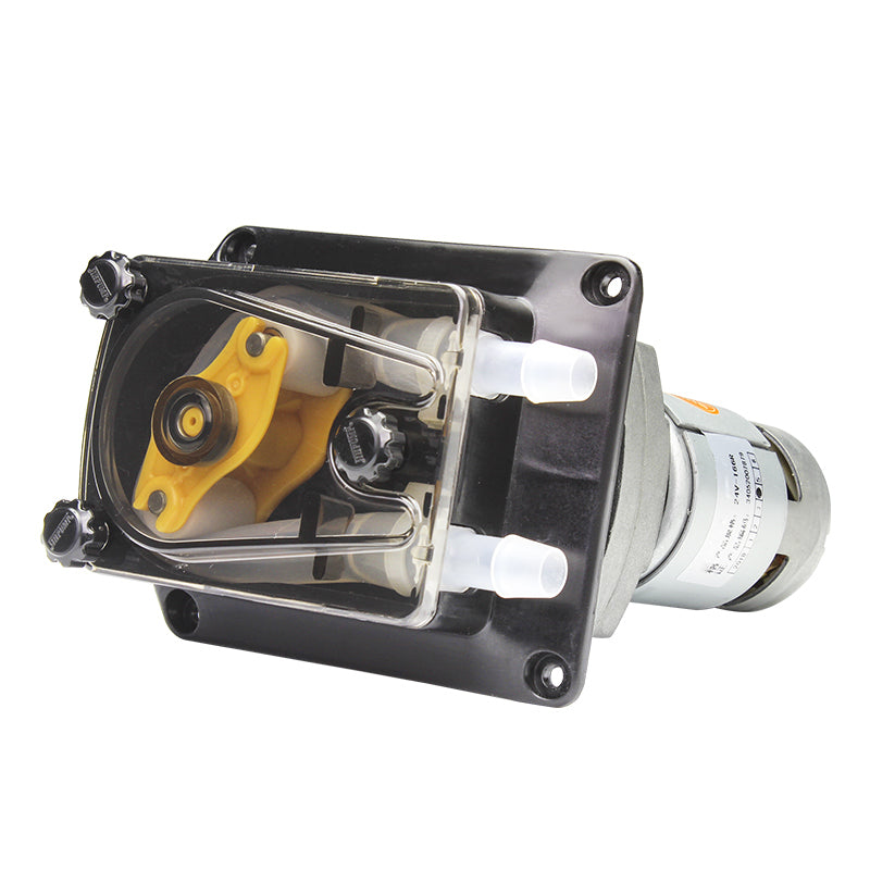 304K OEM Peristaltic Pump side view with DC geared motor, quick-mount design for liquid dispensing in food and beverage vending machines
