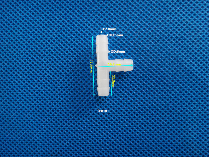 5mm Plastic T-Shape 3-Way Barb Tee Connector for Hose Tube Fitting - Transparent Polypropylene
