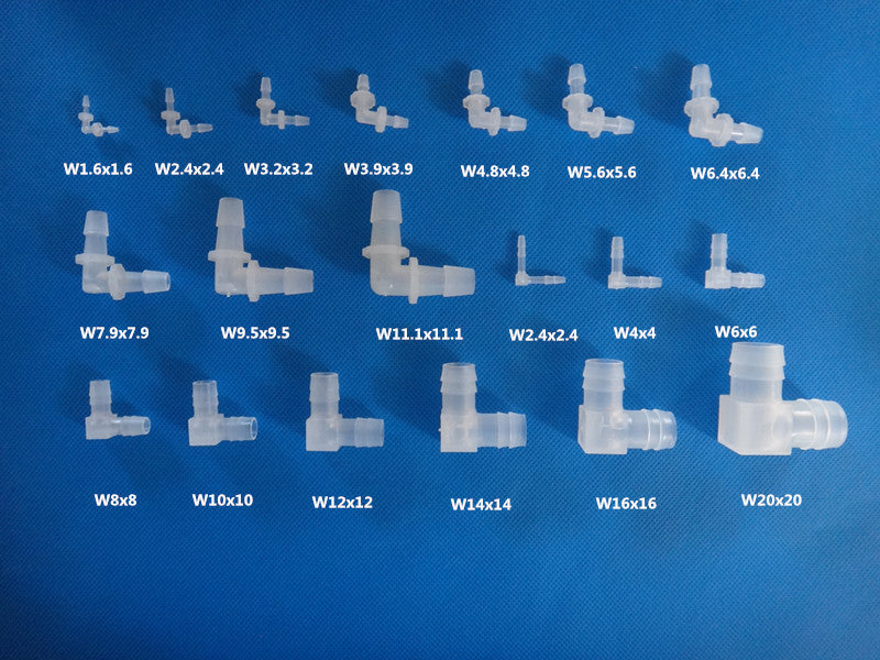 90 Degree Elbow Hose Barb Fittings Full Size Range 1.6mm to 20mm Food Grade PP Plastic Tube Connectors
