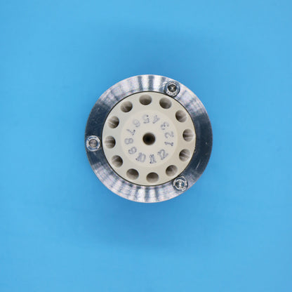 BMRV 12-port valve rotor disc close-up with stainless steel housing, high-precision multi-position switching valve for laboratory use
