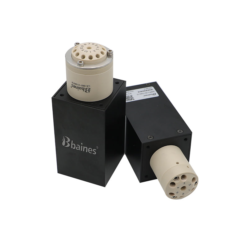 BMRV multi-way valve with product label, motorized rotary switching valve for analytical instruments and sample injection systems
