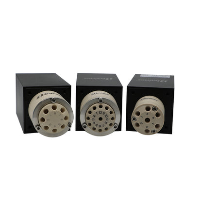 BMRV rotary multi-position valve set, 6-port, 10-port and 12-port configurations, compact black housing for laboratory fluid switching
