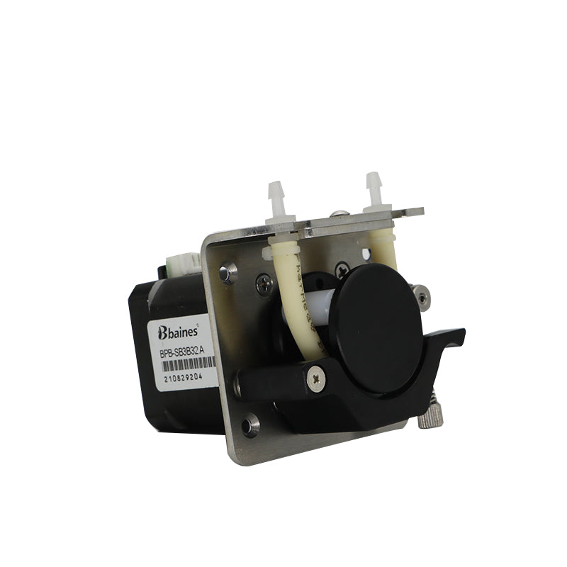 BPB stepper motor peristaltic pump 24V with metal pump head and tubing connectors, model BPB-SB3B32A by Bbaines
