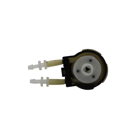 BPG Peristaltic Pump head rear view showing roller rotor mechanism, dual tube ports, precision gear reduction structure
