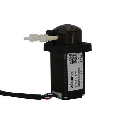 BPG-SA3B20A Peristaltic Pump side view showing single tube outlet and power cable, 24V/12V stepper motor self-priming pump
