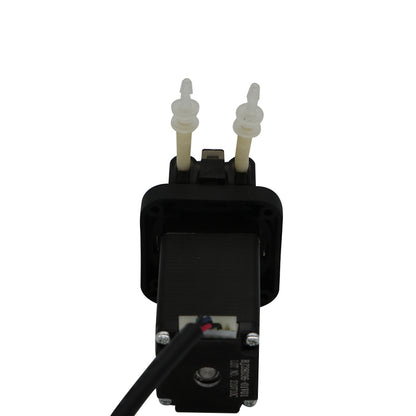 BPG Small Volume Peristaltic Pump top view showing dual tube ports and stepper motor housing, compact design for precise fluid transfer
