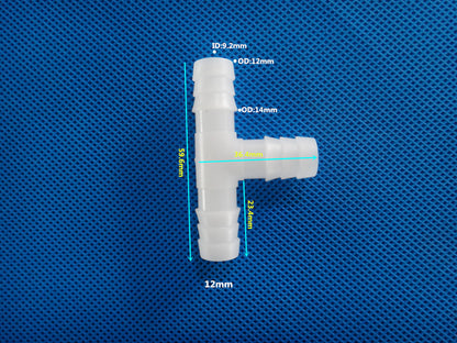 Equal Diameter 3-Way Barb Tee Connector T-Shape Plastic Fitting for Silicone Hose Tube
