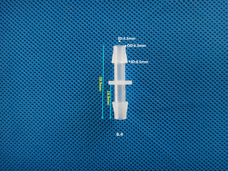 Equal barb plastic fitting for biomedical and analytical instrument tubing
