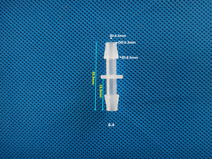 Equal barb plastic fitting for biomedical and analytical instrument tubing
