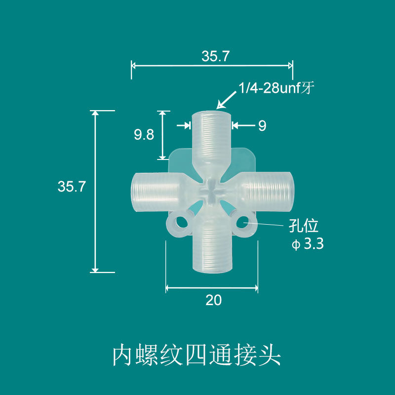 PP PTFE Female 1/4-28unf Four Way Cross Tubing Connectors Adapter