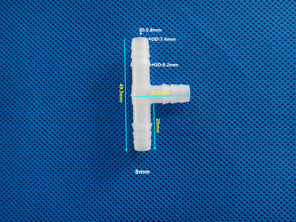 Plastic T-Type 3-Way Barb Tee Connector for Flexible Tube Hose - Equal Diameter Polypropylene Fitting

