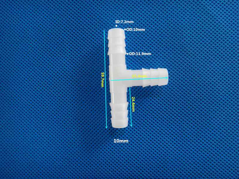 T-Shape 3-Way Barb Connector Equal Diameter Hose Fitting - Plastic Tee Joint for Flexible Tube
