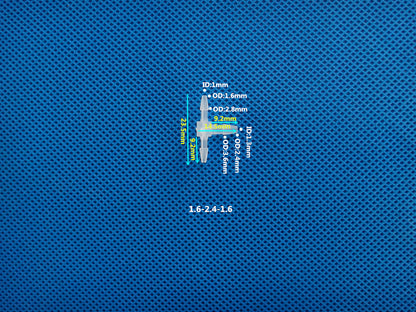 T-Type Reducing Tee Barb Connector 1.6-2.4-1.6mm ID OD Dimensions Plastic Hose Fitting Size Chart

