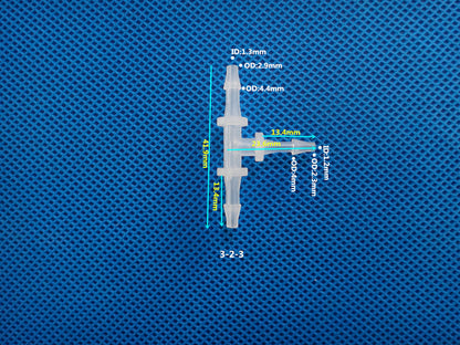 T-Type Reducing Tee Barb Connector 3-2-3mm ID OD Dimensions Plastic Hose Fitting Size Chart
