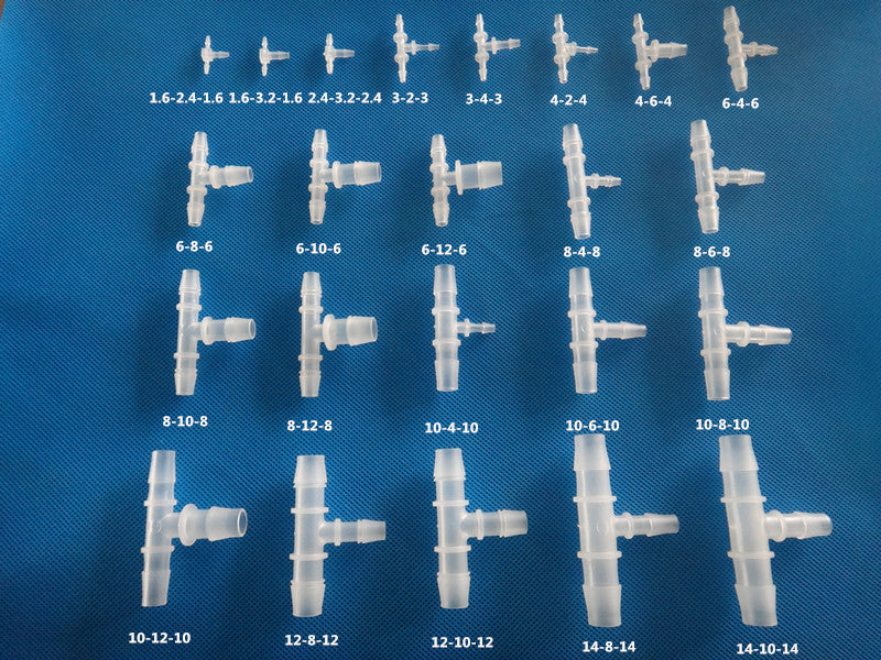 T-Type Reducing Tee Barb Connectors Full Size Range 1.6mm to 14mm Plastic Hose Fittings Assortment
