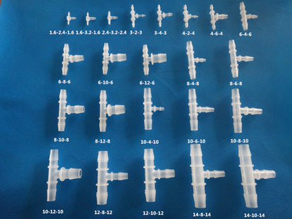 T-Type Reducing Tee Barb Connectors Full Size Range 1.6mm to 14mm Plastic Hose Fittings Assortment
